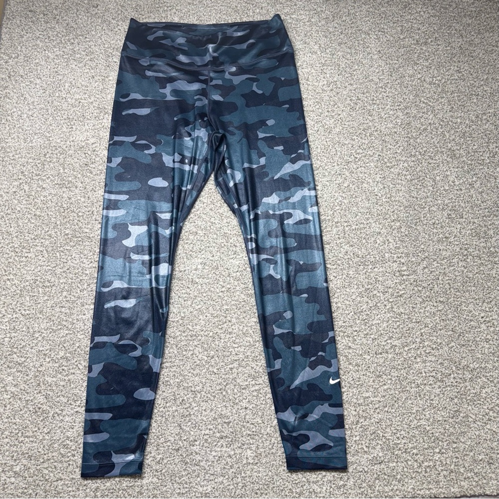 Nike Dri-FIT One Women's Mid-Rise Camo Leggings Thunder Blue DD4559-437‎ Size L